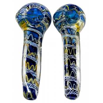 4" Silver Fumed Air Trap Swirl Ribbon Square Body Hand Pipe - (Pack Of 2) [RKGS13]